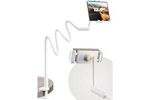 SAIJI Gooseneck Tablet Holder for bed [Upgraded Clamp], One-Hand Adjustable iPad holder, kindle holder for reading in bed, Compatible with iPad iPhone, Fire, Switch All 4.7-13" Device