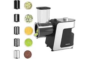 SOKANY 1000W 5 in 1 Grattuggia Elettrica, Affetta Insalata con 5 inserti, Tritatutto Per Verdura e Frutta per Grosso, Fine, Affettato, Tritato, Facile da Pulire
