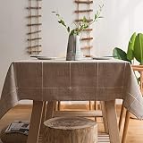  Plenmor - Mantel de Lino y algodón Resistente para mesas rectangulares con Bordado sólido para decoración de Mesa de Cocina o Comedor, Linen, 135x220 cm