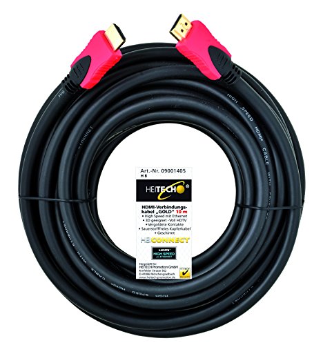 Heitech 09001405 HDMI-Verbindungskabel, Länge 10m gold/schwarz