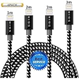 SGIN Lightning Cable,4 Pack 1M 2M 2M 3M Lightning to USB iPhone Cable Nylon Braided Sync Cord for Apple iPhone X / 10 / 8 / 8 Plus / 7 / 6s / 6 Plus / 5 / 5c / 5s / SE, iPad, iPod - Black&amp;White