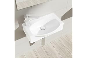 DB DUROVIN BATHROOMS Durovin Bathrooms Compact Ceramic Sink - Wall Hung Mount - D Shape Cloakroom Hand Washing Basin - One Left Corner Tap Hole