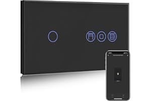 BSEED WiFi Interruptor Persiana con Interruptor Negro,1 Gang 1 Vía Interruptor de Pared Smart Compatible con Alexa y Google Home, Control por APP o Voz, Función de Temporizador, Requiere Cable Neutro