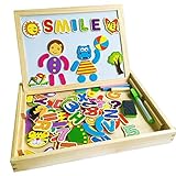 YIXIN Wooden Magnetic Drawing Sketchpad Board with 90 Pieces Animal Letters Numbers Multi-functional Chalkboard Educational Toys for kids 3 Years Old+ (style B)