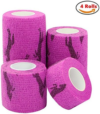 Cooliya 4 Rolls Multi-function Non Woven Waterproof Adherent Wound Cohesive Bandage Wrap Tape for Pet First Aid (Purple)