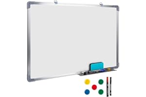 ATEK 60cm x 40cm Magnetic Whiteboard 24"x16" – Silver Aluminum Frame Lightweight Hanging Dry Wipe Board with Pen Tray, for Office, School, Home, Writing, Drawing, Memo, Notice Board (600x400mm)