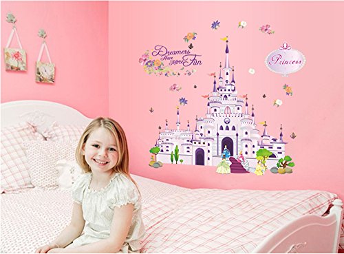 ufengke® Cartoon Prinzessin Schloss Wandsticker,Kinderzimmer Babyzimmer Entfernbare Wandtattoos Wandbilder