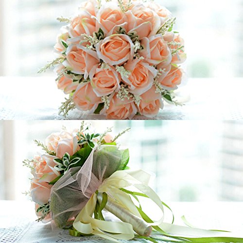 Rosa Champagne Braut Hochzeit Bouquet Bouquets Künstliche Blumen 18pcs - 2