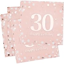 30 Serviettes Anniversaire 40 Ans - Rosa Gold - 3 épaisseurs, Cellulose - Neuf Pour Fête