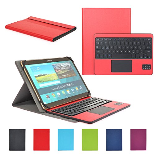 CoastaCloud Funda con Teclado Bluetooth Teclado Bluetooth Inalámbrico 3.0 QWERTY Español con Multi Touchpad - Compatible 9-10.6 Pulgadas Cualquier Windows/Android OS Tablet PC (Rojo)
