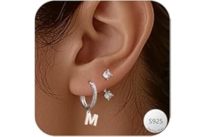 Seleneva 2 Paia Orecchini Cerchio Donna, Argento 925 Iniziale Orecchini a Cerchio A-Z Ipoallergenico Orecchini a Lobo Piccoli per Fori Multipli