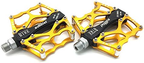 SXTSPO Mountain Bicycle Bike Pedals, CNC Aluminum Alloy Super Light Pedal Plate with Super Light Stable Plat, Gold