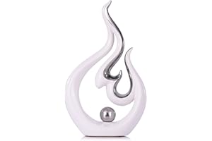 QIANLING Estatua abstracta de cerámica blanca y plateada para decoración del hogar, sala de estar, comedor y oficina, centro de mesa de arte moderno para mesa de café, soporte de TV, regalo de cumpleaños,