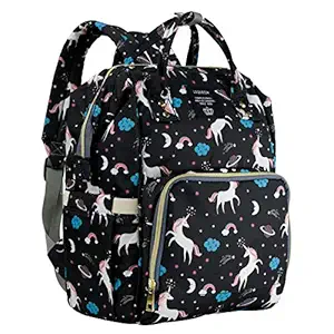 Purple Crane Premium Waterproof 25 L New and Fashionable Unicorn Design Diaper Bag for Mothers and Baby for Travel - Stylish Tote & Bagpack - Black