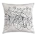 Produktbild Sketchy Decor Throw Pillow Cushion Cover, Hand Drawn Design Image of Bike Riders Group of Cyclists in Race Artwork, Decorative Square Accent Pillow Case, 18 X 18 inches, Black and White