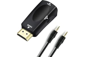 DTech HDMI to VGA Adapter with 3.5mm Audio Port Out For Old Computer Monitor PC TV (Male HDMI Input, Female VGA Output)