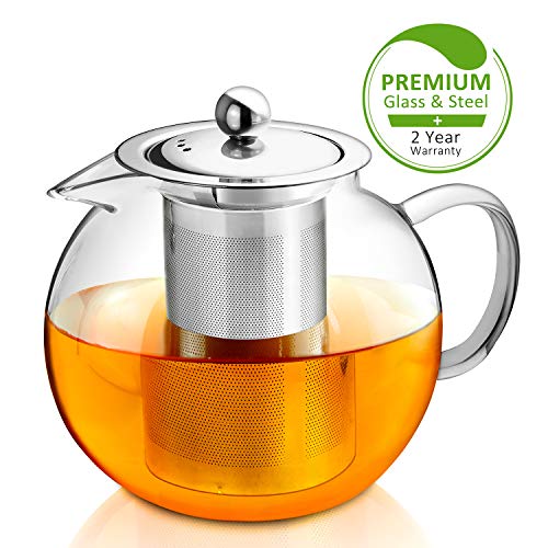 AckMond - Tetera de cristal transparente (900 ml, con infusor de acero inoxidable)