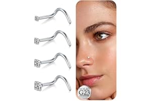 LAURITAMI 4 Pezzi 20G Piercing Naso Titanio, 1,5 mm 2 mm 2,5 mm 3 mm Piercing Naso Brillantino in Argento a Forma di L a Vite Dritto G23 Titanio Gioielli per Donna Uomo