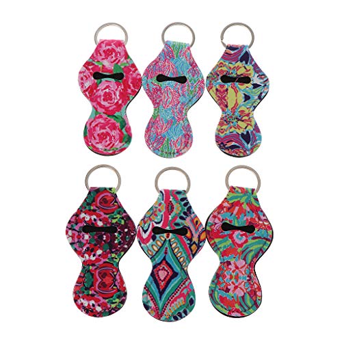 vokee 6Pcs Neopreno Floral Impermeable Lápiz labial Chapstick Holder Bolsa Llavero Joyería