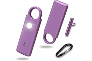 VOLTEK News kit Alarme métal loquet de sécurité Femme Defense + detecteur Porte et fenêtre autodéfense Auto Alarme Mini Autonome + sifflet Urgence personnelle Lampe puissante 135 DB, USB-C (Violet)
