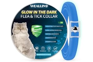 WEALLIN Lumineux Traitement Contre Les puces, Collier Anti Puces pour Chat Imperméable et Réglable, Naturelles et Efficace Protection 8 Mois pour Les Chatons de Toutes Tailles, Bleu (1 Paquet)