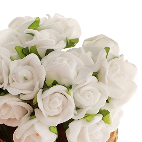 Gazechimp Blumenstrauß / 100Pcs Mini Künstliche Rosen Rosenköpfe Blumen Hochzeit Vase Tisch Dekor – Weiß, 10cm - 6