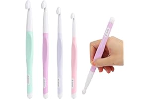 Coopay Lot de 4 grands crochets macaron de 15 mm, 12 mm, 10 mm, 8 mm pour débutants, avec tête en ABS, crochet Jumbo pour fil épais, grande taille