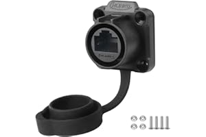 CNLINKO LP-20 RJ45 Socket de Montaje en Panel, Conector Ethernet CAT6 RJ45 Socket de Agujero Único IP68 Conector Impermeable M20 (Socket de 4 Agujeros RJ45 Negro)