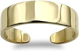 Jewelco London Ladies Solid 9ct Yellow Gold Graduated Flat Band Open Toe Ring