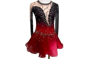 JRUIA Mode Mädchen Eiskunstlauf Wettbewerb Kleid Frauen Gradient Rhythmische Gymnastik Trikots Langärmliges Eislauf Performance Kostüm Mit Strass