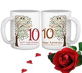 TIED RIBBONS 10th Wedding Anniversary Gift for Brother Sister Son Daughter Friend Collegue Relatives Set of 2 Printed Coffee Mugs with Rose(325ml Each,Multicolor)