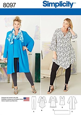 Simplicity Ladies Sewing Pattern 8097 Tunic, Top, Kimono & Leggings