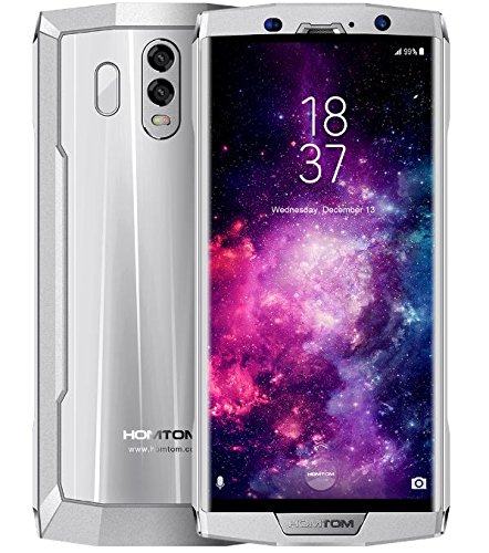 HOMTOM HT70 - Smartphone Android 7.0 4G da 6.0 pollici (rapporto 18: 9), batteria da 10000 mAh Â  ricarica rapida, Octa Core da 1,5 GHz 4 GB + 64 GB, fotocamera tripla, OTG tipo-C - Argento