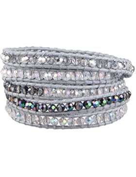 KELITCH Armband 5 Kreis AB Kristall Strass Leder Wickelarmband
