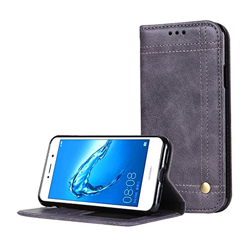 Funda Huawei Y7 Prime  SunFay Premium Cuero PU Cover Magn  tico Flip Folio Ranura para Tarjetas Protective Billetera Funda Case con Stand Funci  n para Huawei Y7 Prime - Gris