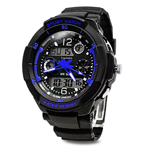 topcabin digital-analog Jungen Mdchen Sport Digital Armbanduhr mit Alarm Stoppuhr Chronograph-50m Wasserdicht (blau)