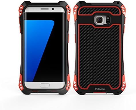 Samsung Galaxy S7 Edge Metal Case, WishLotus Extreme Shockproof Drop/Dust Proof Military Bumper Shell Cover Case Aluminum Alloy + Carbon Fiber Heavy Duty Protective (For Samsung Galaxy S7 Edge, Black+Red)