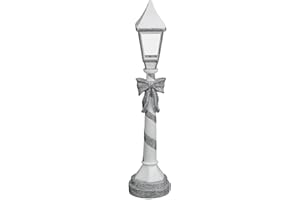 FIZPORIUM Frosted Light Up Christmas Lamp Post – White & Silver Standing Decoration with LED Lights – Elegant Indoor Ornament for Home, Hallway or Festive Display