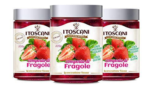 Confettura extra di fragole 3 confezioni da 320 g - i Toscani. Senza GLUTINE, senza CONSERVANTI aggiunti, italia