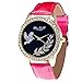 Produktbild Luckhome Analoges Zifferblatt Kalbsleder Lederband Uhren Für Kollektion Mode Lässig Damenuhr Glasspiegel Quarz Uhr Damen Wild Diamond Crystal Watch(Hot Pink)