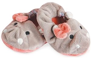 Baby Nat' - Chaussons Bébé Fille Hippopotame - Cadeau Bébé Fille - Gris/Rose - Zoé BN0561