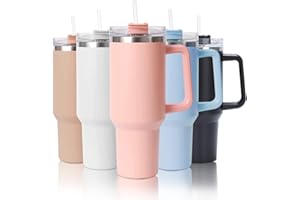 mebiusyhc 40oz Stainless Steel Vacuum Insulated Cup Double Wall Travel Flask Car Coffee Mug Tumbler with Straw with Handle for Hot Iced Coffee