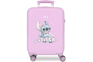 Valigia Cabina Bambino Disney Lovely Stitch Joumma Blu Bianco Rigido ABS Serratura laterale a Combinazione 4 Ruote Bagaglio a Mano, Lilla, 55 x 38 x 20 cm, Valigia cabina
