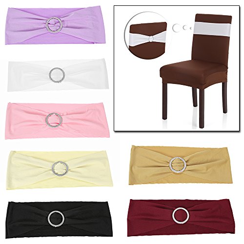 Anself 50St Stretch Stuhlschleife Schleifenbänder mit Ring für Stuhlhussen - 7