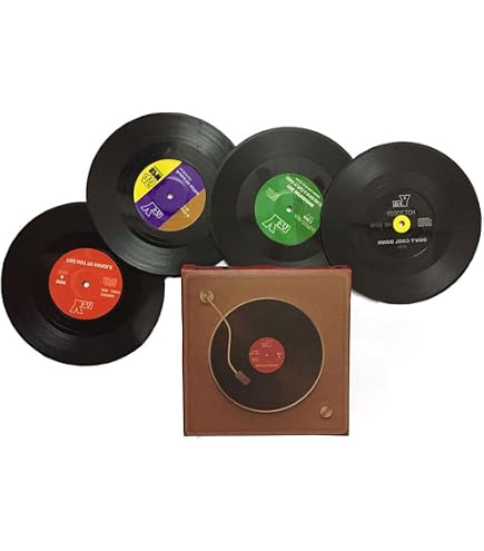 Confezione da 6 sottobicchieri retrò a forma di dischi in vinile