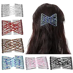 RKR Magic Hair Combs, Vintage Stretch Beaded Hair Combs Elastic Pearls Hair Clips Stretchy Bead Hairpins Double (Pack of 2)