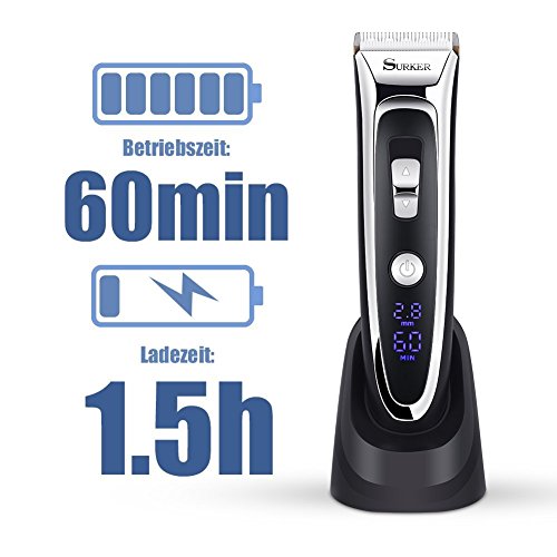 GHB Surker Haartrimmer Haarschneider Profi-Haarschneidemaschine mit LED-Display und kabelloser Betrieb Netzteil elegant set - 3