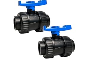 FLUXI-TECH - Vanne à Boule PVC Ø 40 mm - Lot de 2 - Double Union à Coller - Pression PN16 bars - Résistante aux Produits Chimiques (60°C) - pour Piscine, Jardin, Arrosage, Plomberie - Poignée Bleue