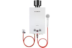 Calentadores de agua de gas Camplux BW264C 10L con cubierta de lluvia, estándar GAR certificado CE, uso para acampar, RV, lavado de caballos
