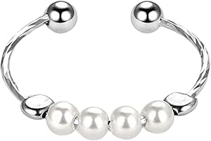 RYMAUP® Anillos antiansiedad de plata de ley 925 para mujer, anillos de hilado con perlas, hechos a mano, con bolsa de joyería